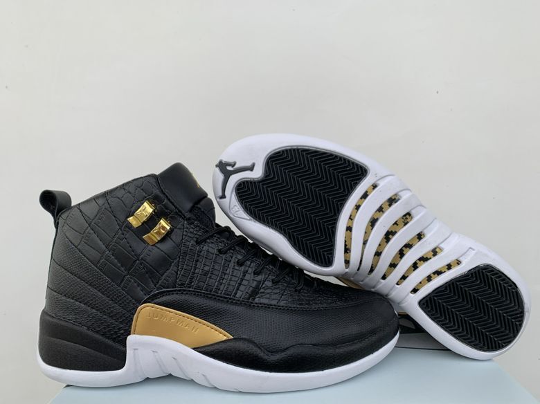 Air Jordan 12 Crocodile Pattern Black Gold Shoes